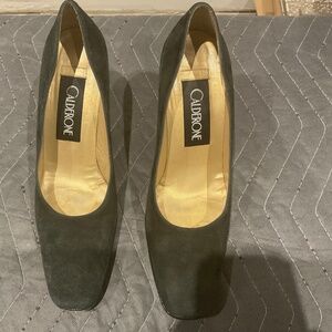Calderone Dark Grey Suede & Leather High Heel 3.5”.   Size 8.5